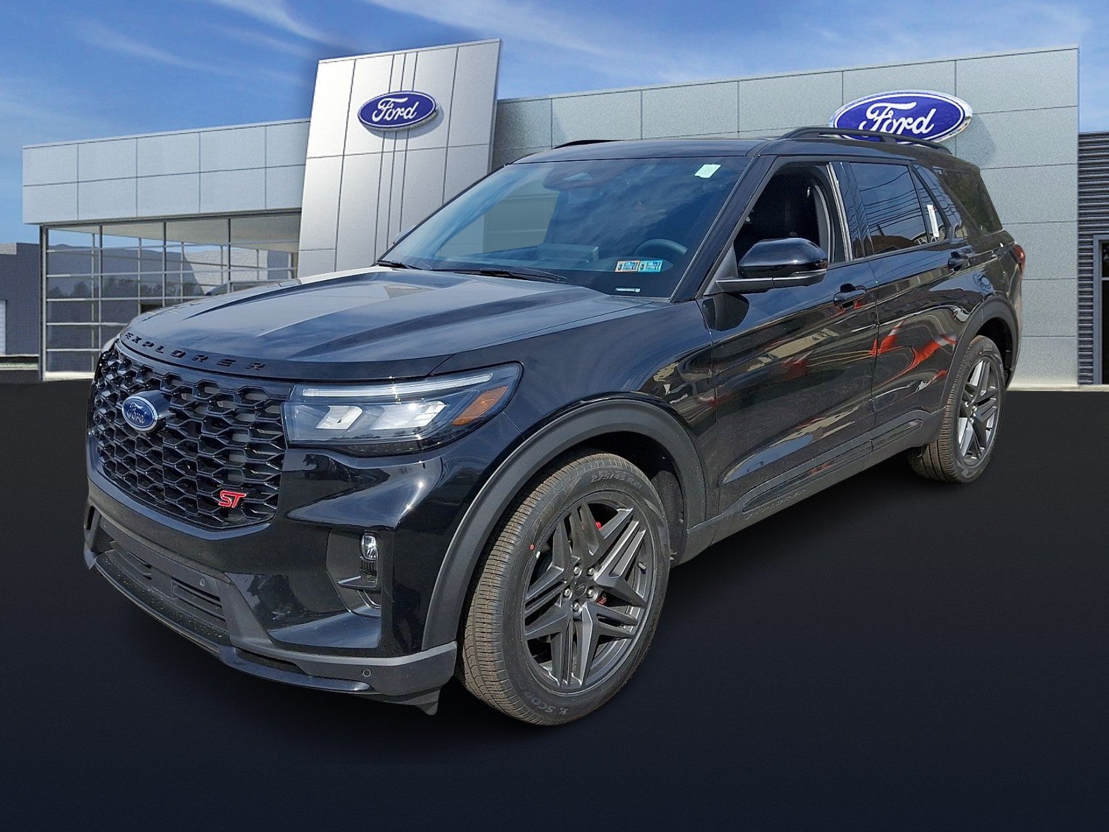 2026 Ford Explorer ST in Agate Black Metallic — front three-quarter view