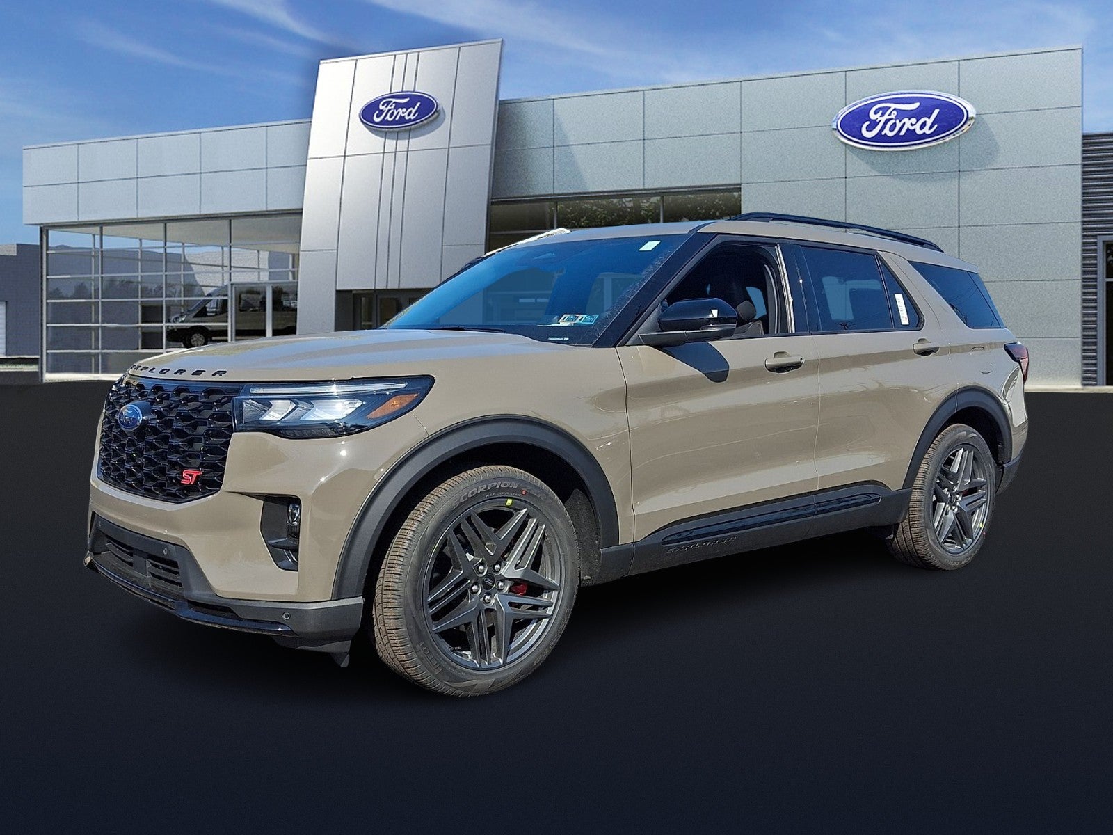 2026 Ford Explorer ST in Marsh Gray — front three-quarter view