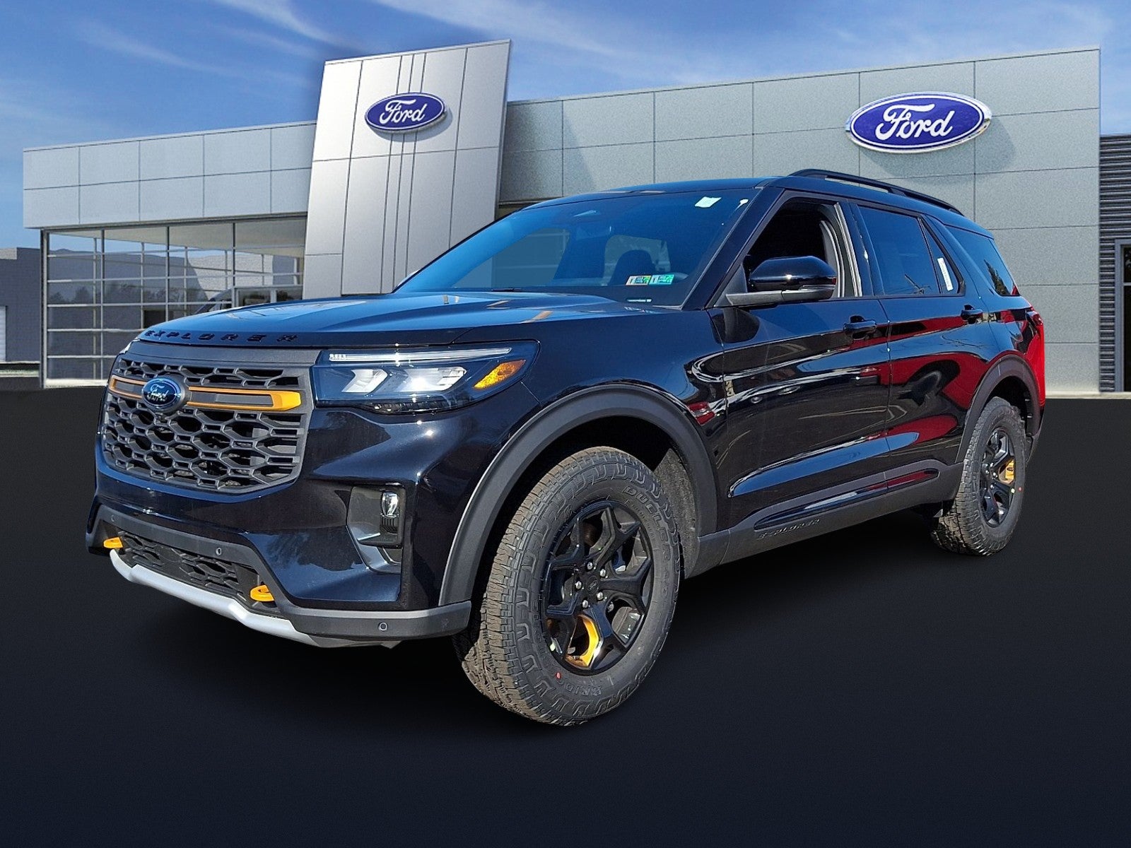 2026 Ford Explorer Tremor in Agate Black Metallic — front three-quarter view
