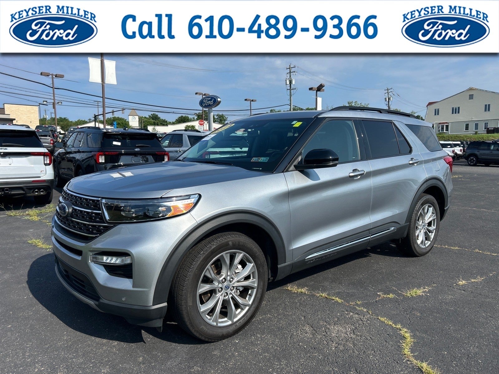 2024 Ford Explorer XLT in Iconic Silver Metallic — front three-quarter view